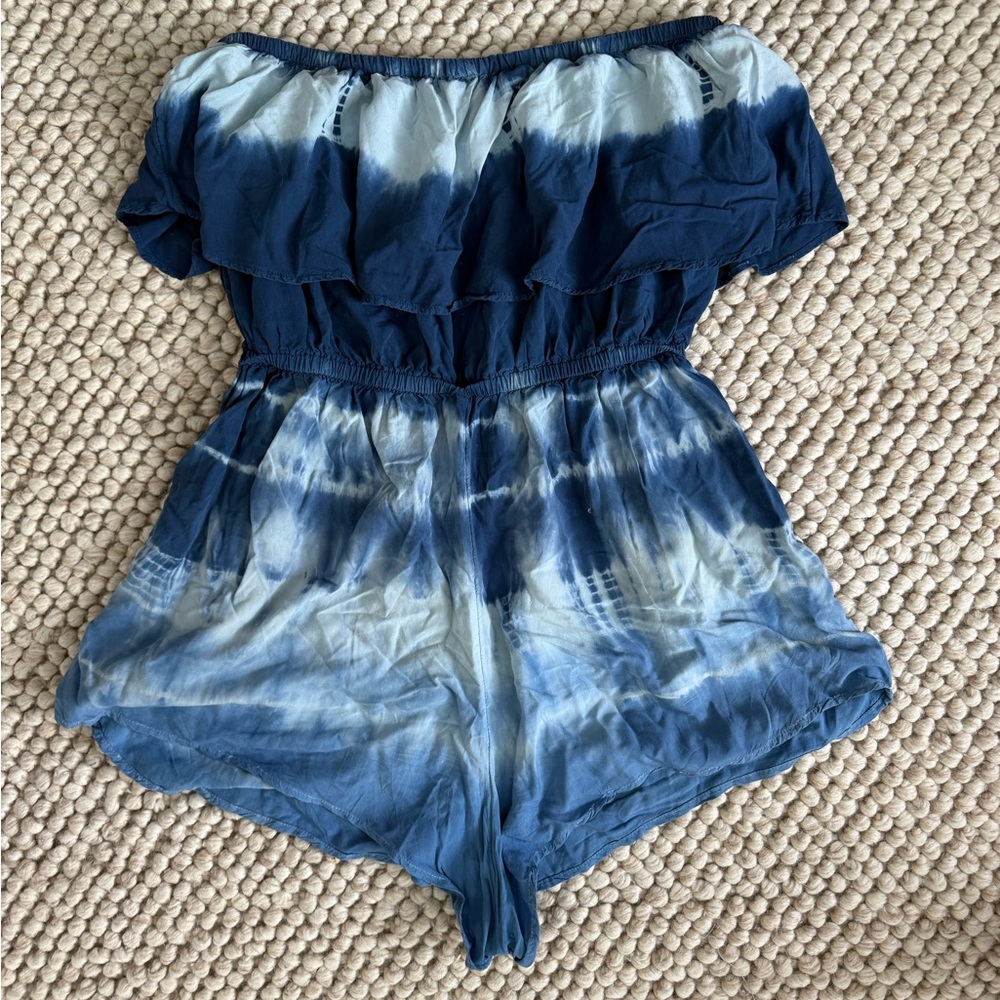 American Eagle Blue Tie-Dye Strapless Romper. XL.